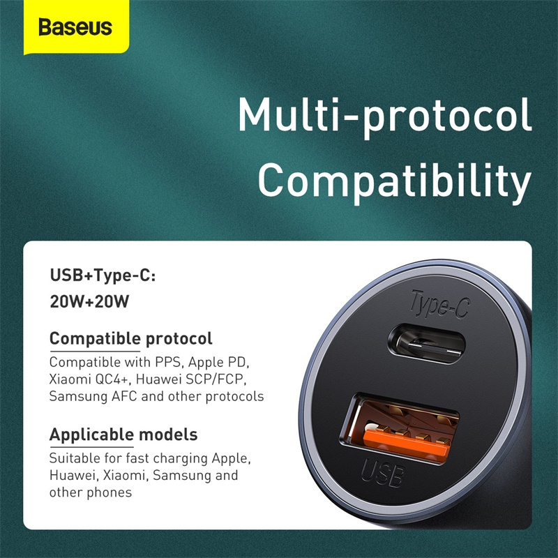 Baseus Golden Contactor Pro Dual QC Car Charger U+C 40W Black