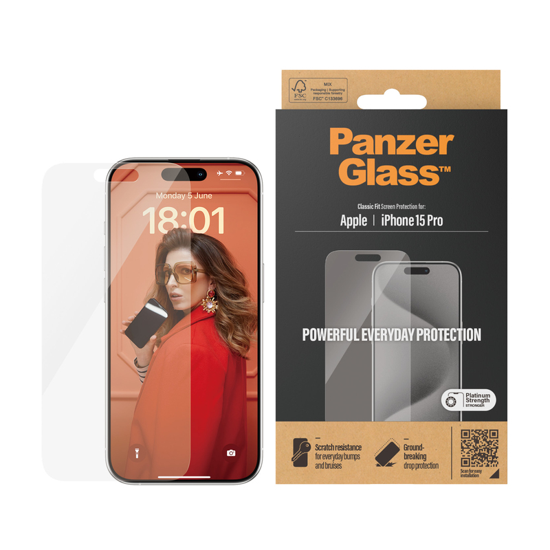 PanzerGlass Screen Protector for iPhone 15 Pro - Classic Fit