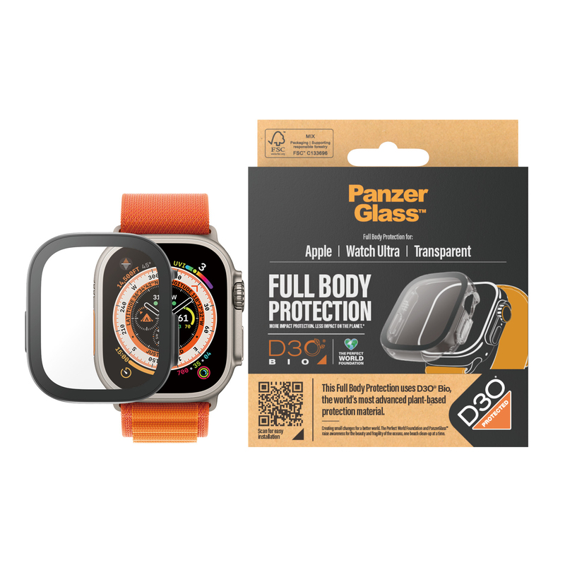 PanzerGlass Watch Full Body Screen Protector for Apple Watch Ultra 49mm - Transparent with D3O